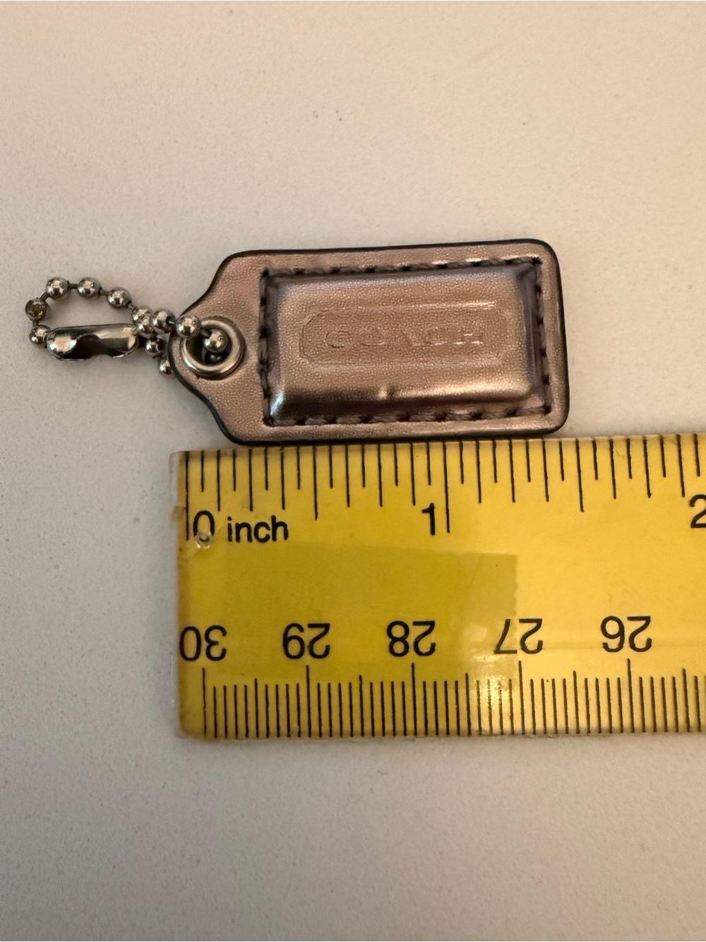 1.5”  COACH SILVER METALLIC LEATHER KEY FOB BAG CHARM KEYCHAIN HANGTAG TAG